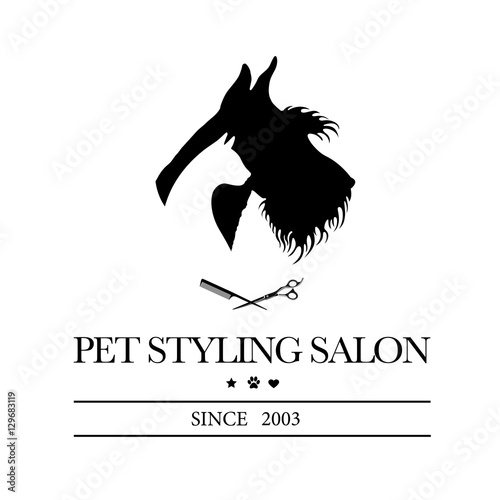 Logo for pet hair salon, styling and grooming shop, pet store for dogs and cats. Vector illustration