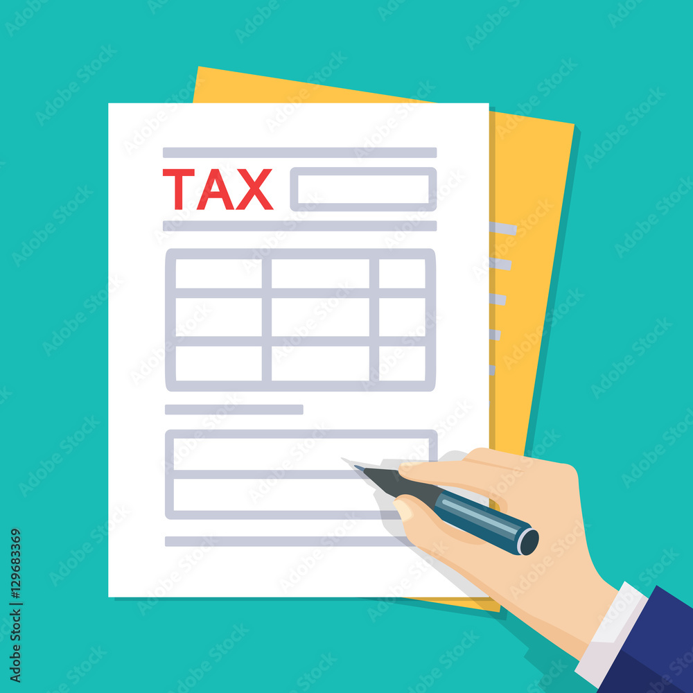 Man hands filling tax form. Vector illustration. Flat style. Man hands filling tax form. Vector illustration. Flat style.