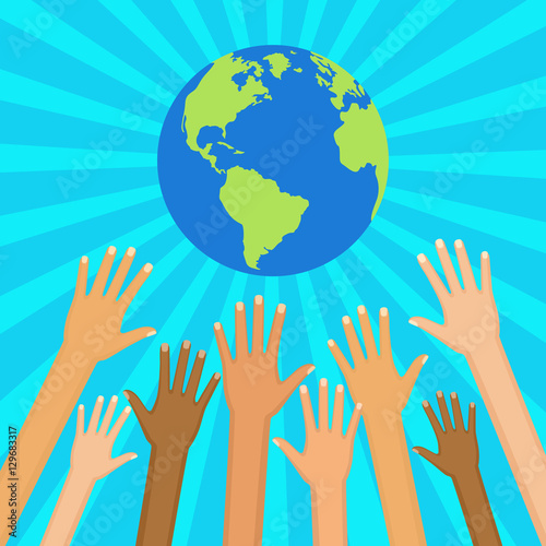 Save world vector illustration.  Ecological and humanitarian con