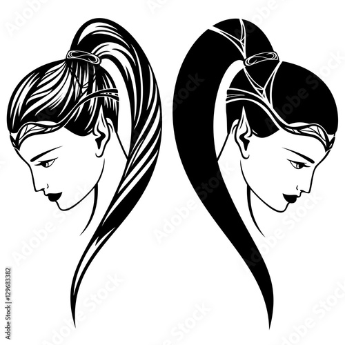 elf girl vector illustration - beautiful woman profile portrait