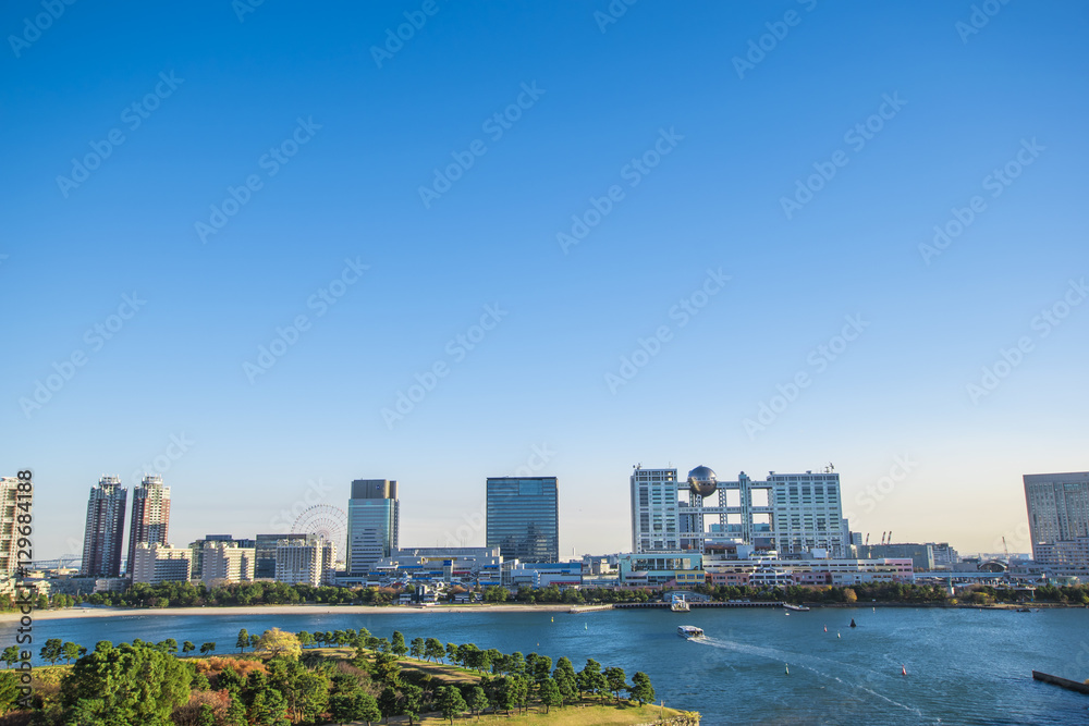 Obraz premium Widok z Tęczowego Mostu Odaiba
