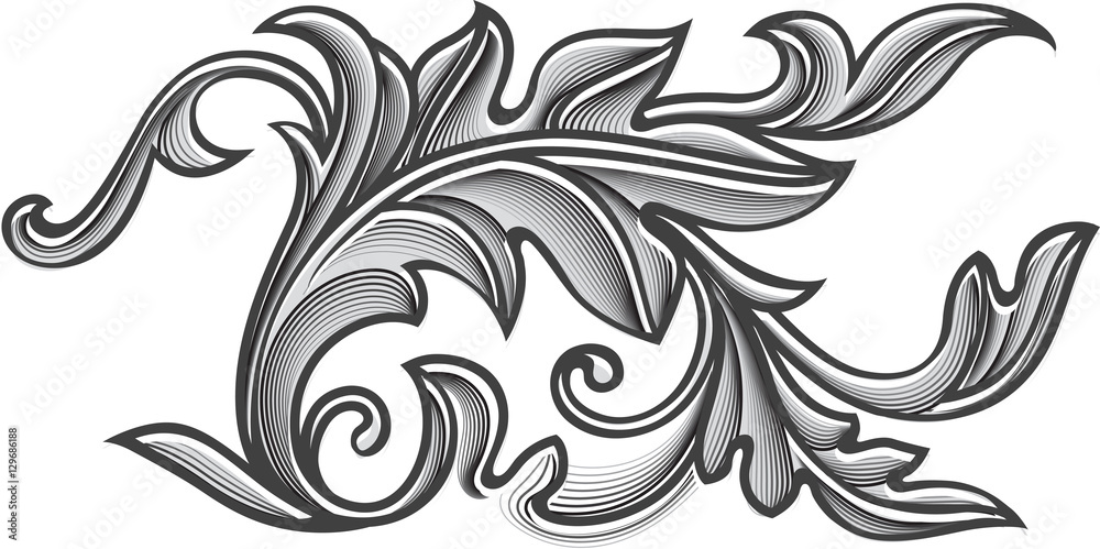 Vintage Baroque scroll design frame engraving acanthus floral bo Stock