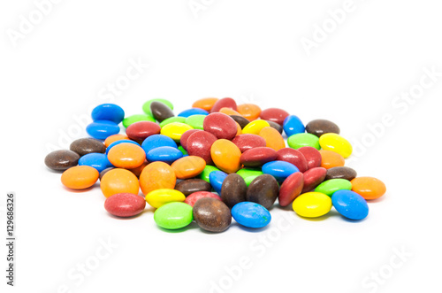 Closeup beautiful colors of candy isolated on white background.