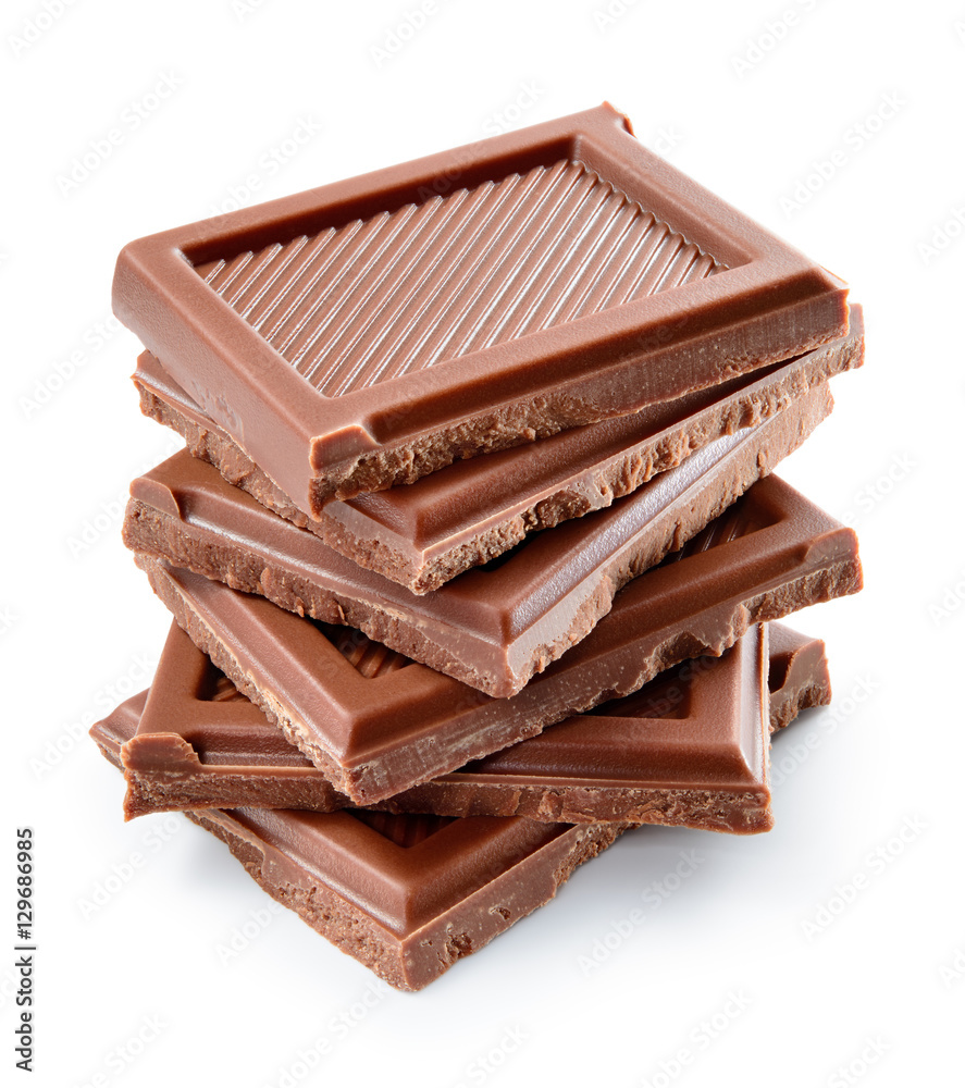Chocolate bar. Pieces isolated on white background Chocolate bar. Pieces isolated on white background