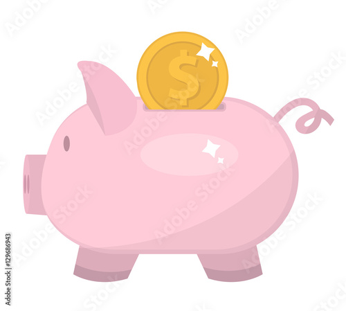 Piggy bank icon, flat design. Pig moneybox isolated on white background. Vector illustration, clip art