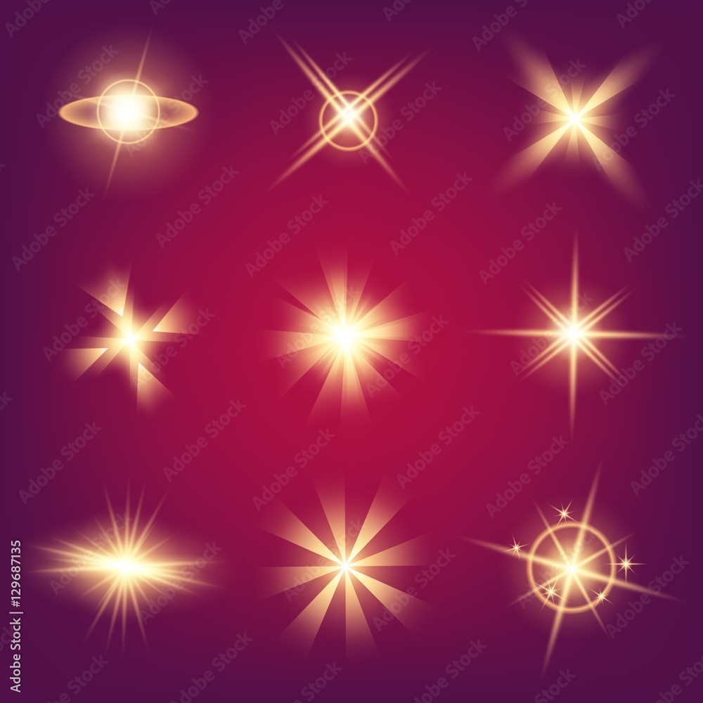 Creative concept Vector set of glow light effect stars bursts with sparkles isolated on black background. For illustration template art design, banner for Christmas celebrate, magic flash energy ray Creative concept Vector set of glow light effect stars bursts with sparkles isolated on black background. For illustration template art design, banner for Christmas celebrate, magic flash energy ray