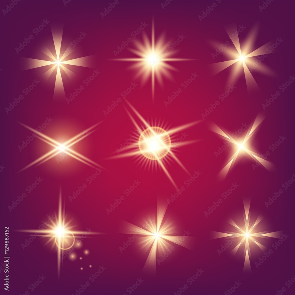 Creative concept Vector set of glow light effect stars bursts with sparkles isolated on black background. For illustration template art design, banner for Christmas celebrate, magic flash energy ray Creative concept Vector set of glow light effect stars bursts with sparkles isolated on black background. For illustration template art design, banner for Christmas celebrate, magic flash energy ray