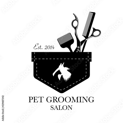 Logo for pet hair salon, styling and grooming shop, pet store for dogs and cats. Vector illustration
