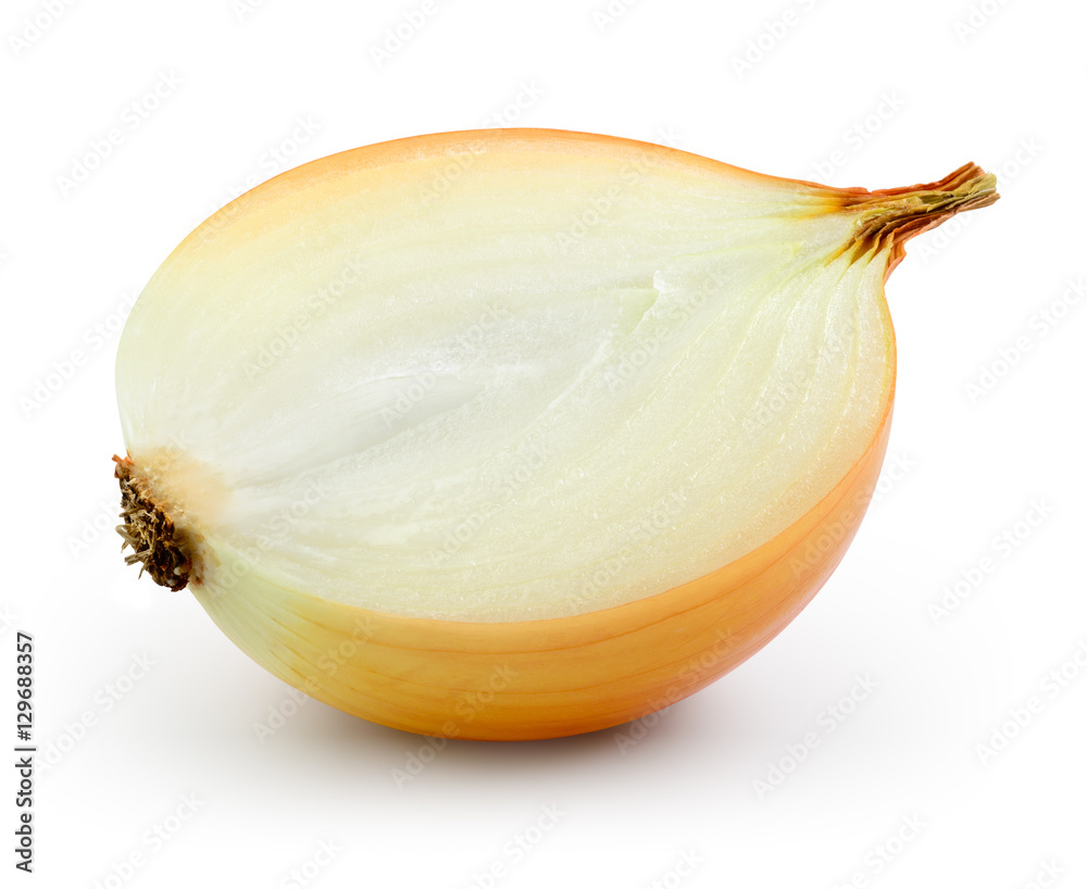 Onion slice. Onion half isolated on white. With clipping path. Stock