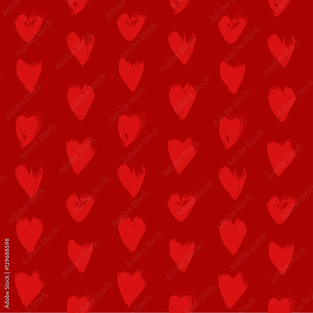 Seamless red pattern from red textured heart  shapes smears