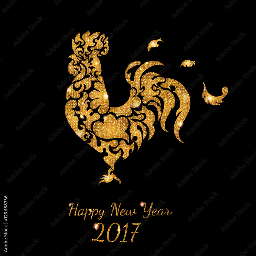 New year gold glitter rooster. Vector illustration EPS 10 New year gold glitter rooster. Vector illustration EPS 10