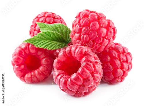 Raspberry. Berries with leaves isolated on white background.