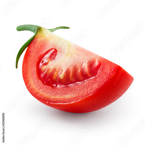 Tomato. Fresh slice of vegetable isolated on white. With clippin