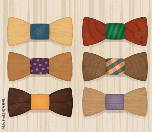 Set of wooden bow ties objects style