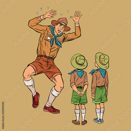 The scoutmaster is afraid of insects