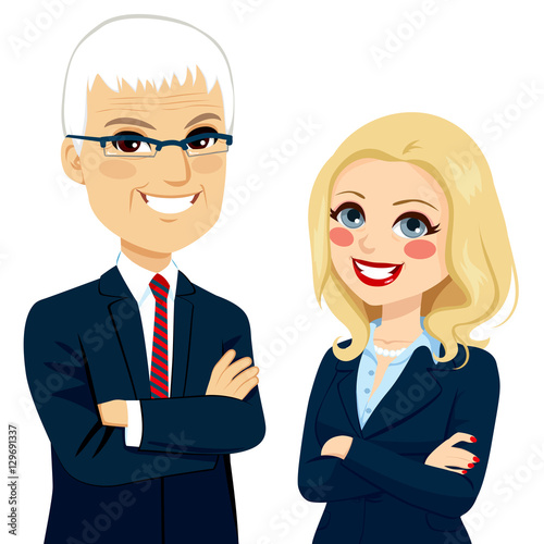 Senior businesspeople partners standing together with crossed arms