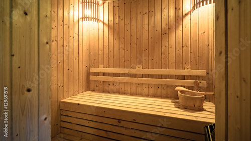 background of empty wooden sauna room interior