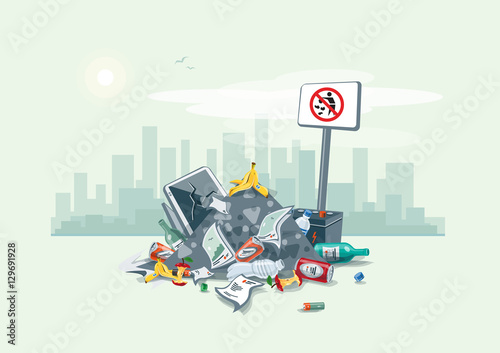 Littering Garbage Trash Stack on the Street Road