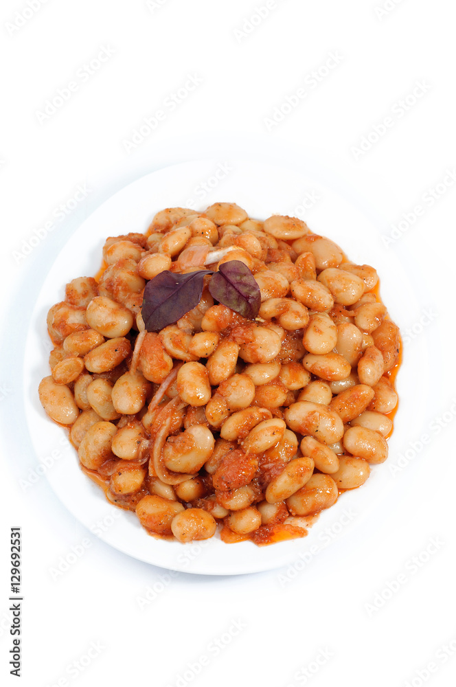 salad with beans, food closeup, top view isolated on white backg