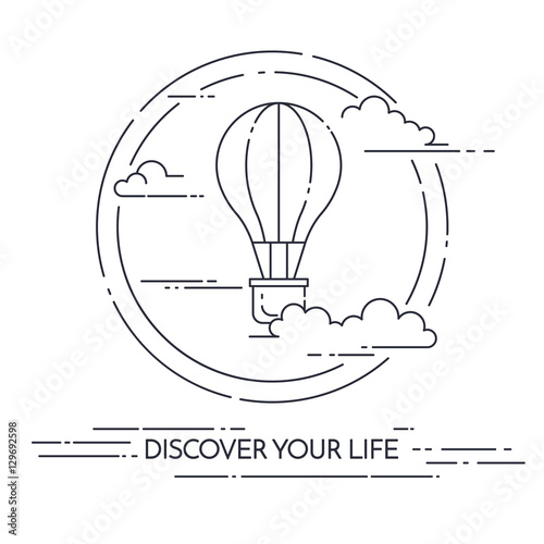 Hot air balloon banner Flat line art vector