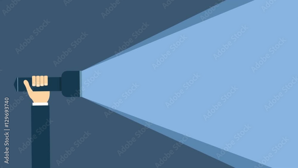 Flat style hand with flash light. Animation is loopable between 4 and 8 seconds mark