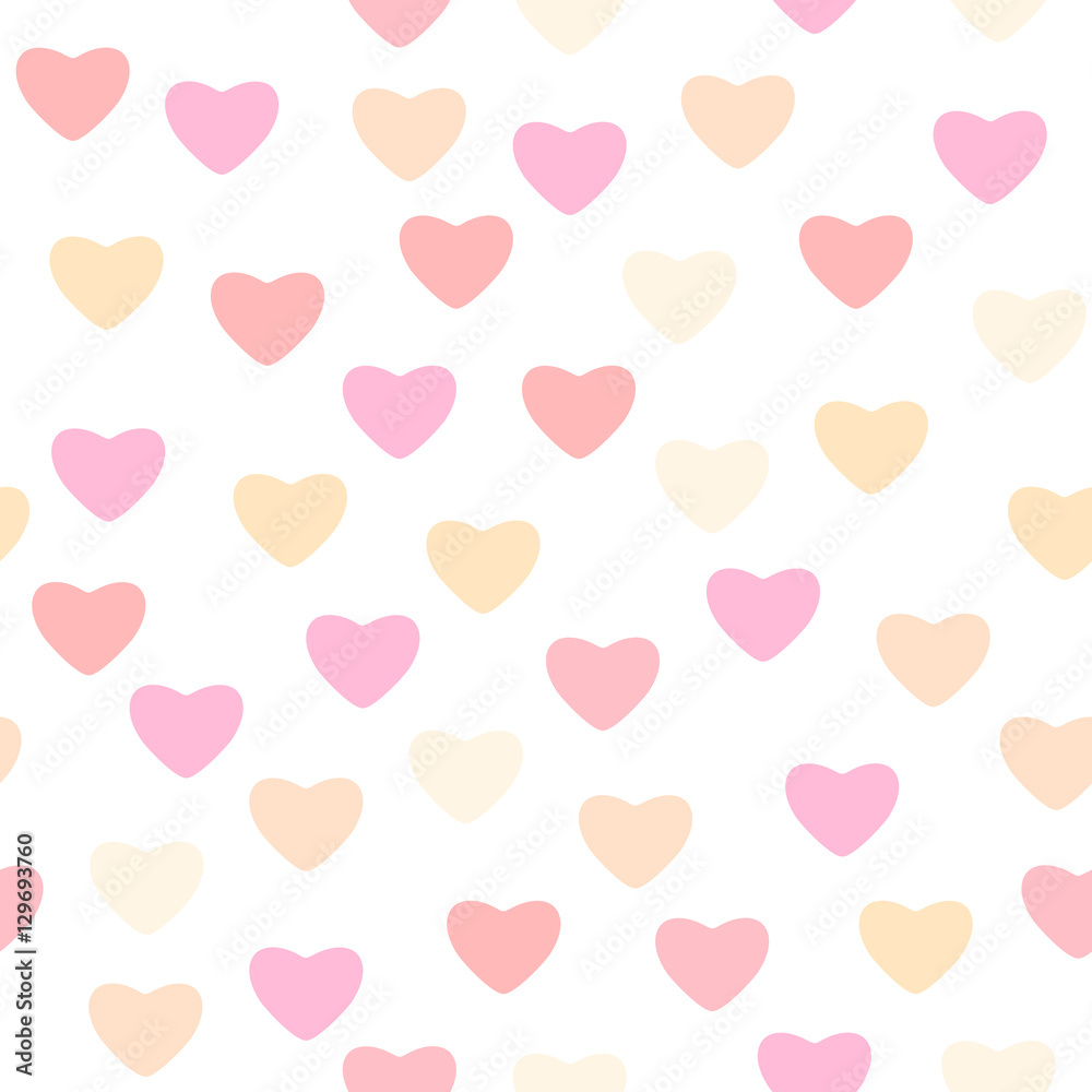 Vector illustration of seamless pattern with different pink color hearts