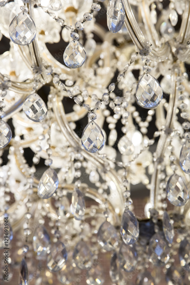 close up on ancient crystal chandelier