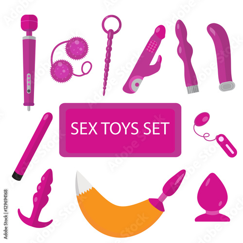 Sex shop vector icons, symbols set. Flat style. Sex toys design element. Vector illustration, clip art