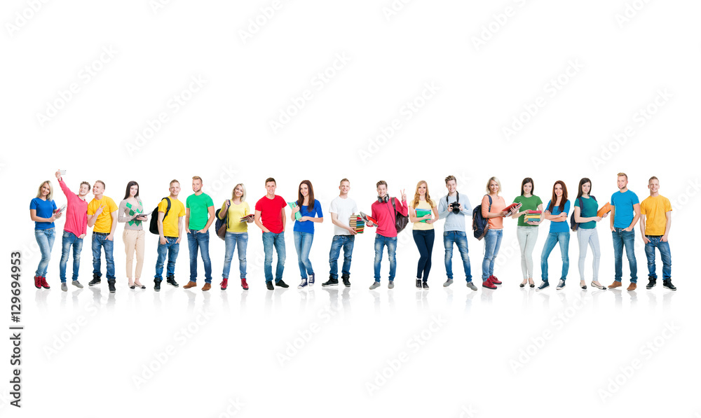 Group of teenage students isolated on white Group of teenage students isolated on white