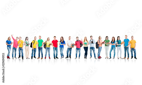 Group of teenage students isolated on white