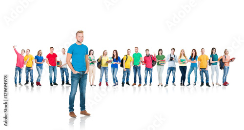 Group of teenage students isolated on white © Acronym