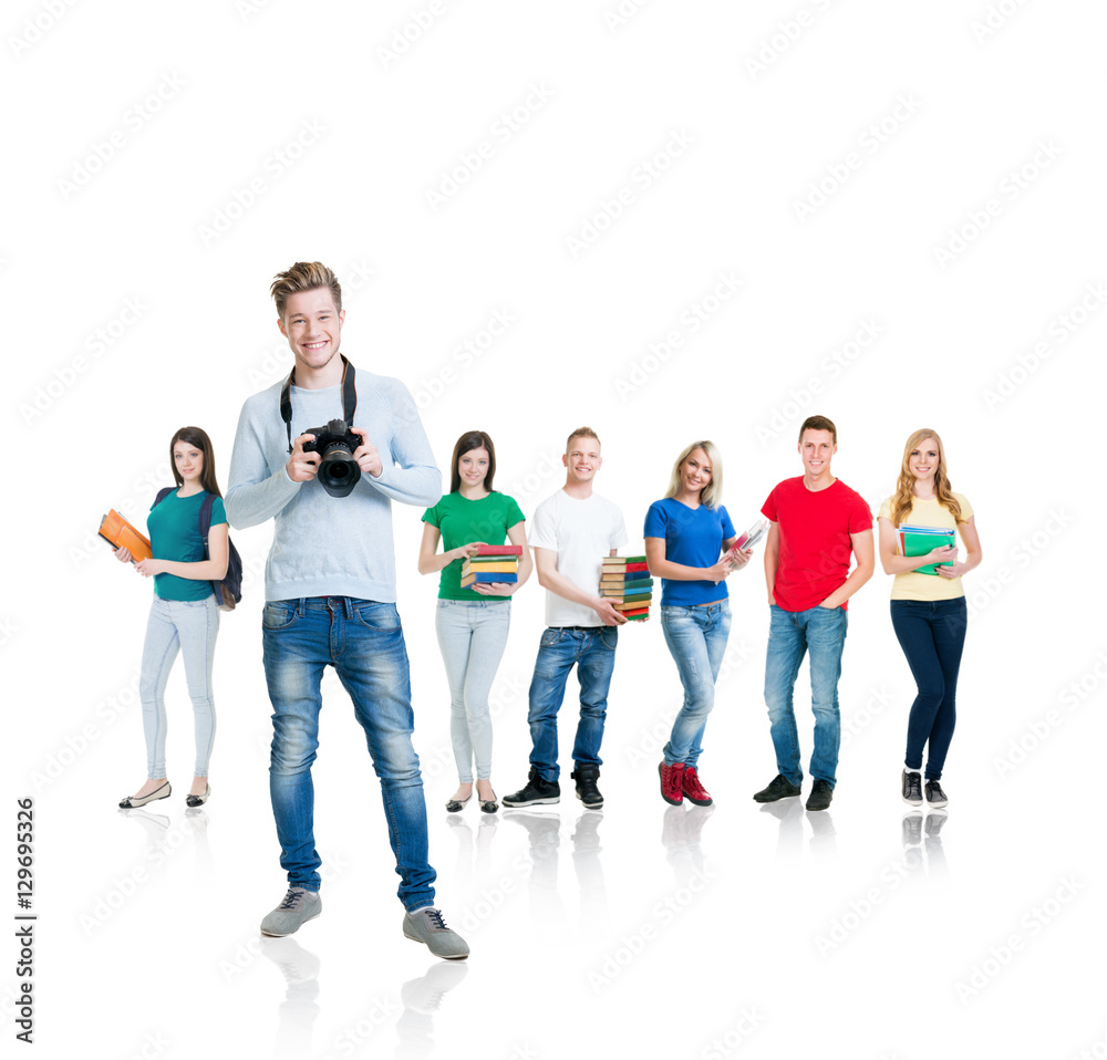 Obraz premium Group of teenage students isolated on white