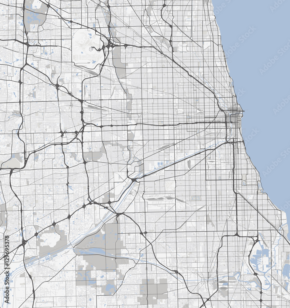 Obraz premium Mapa miasta Chicago. Drogi w Illinois