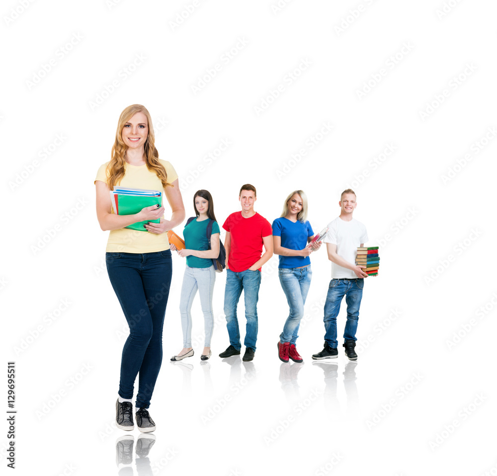 Fototapeta premium Group of teenage students isolated on white
