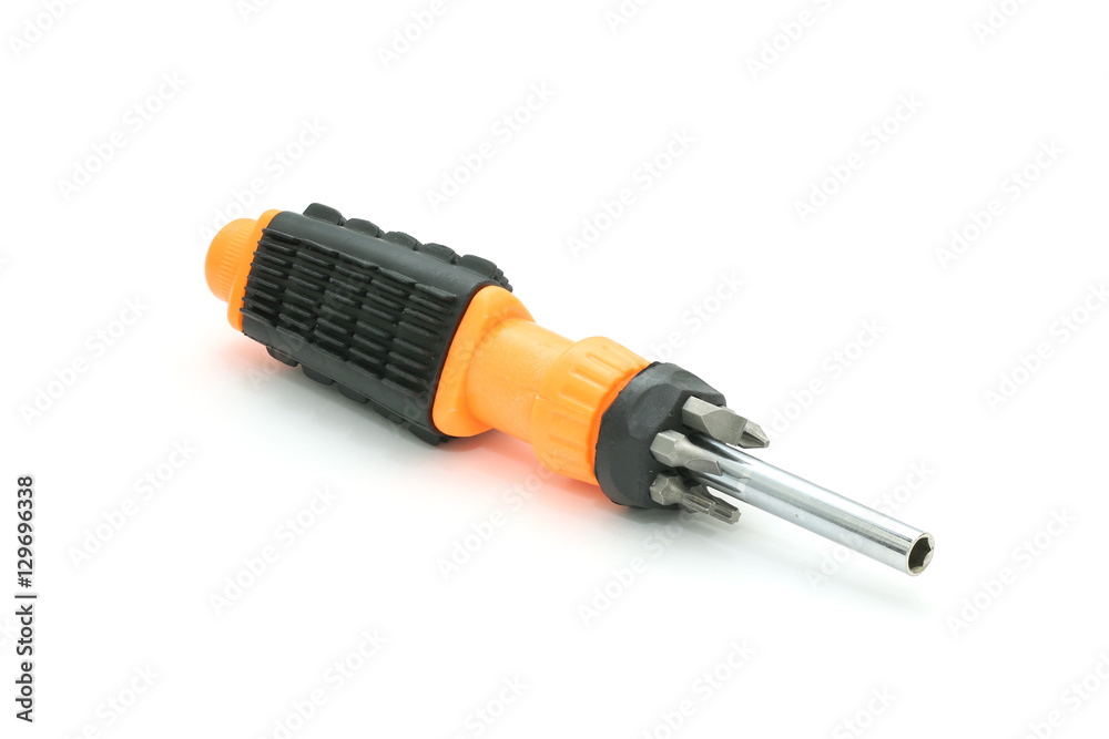 Isolated black and orange screwdriver set on white background Isolated black and orange screwdriver set on white background