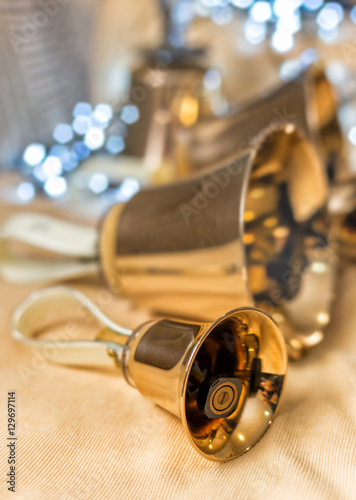 Handbells on the table blurred