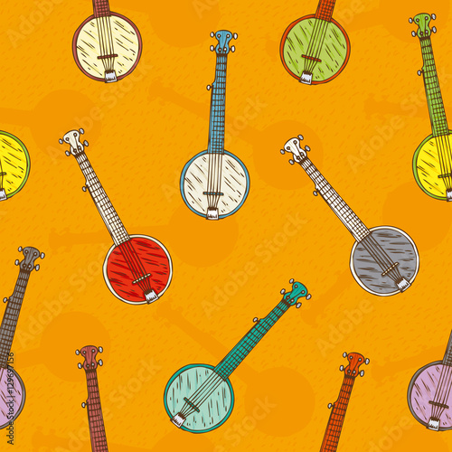 Seamless Pattern with Colorful Banjos