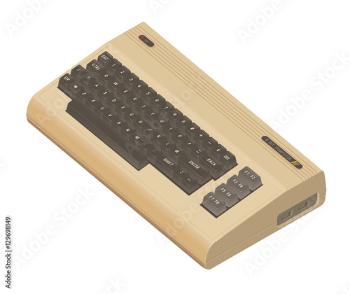 Isometric vintage computer 8 bit isolated on white