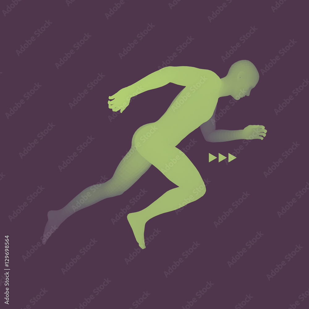 3d Running Man. Design for Sport. Human Body.