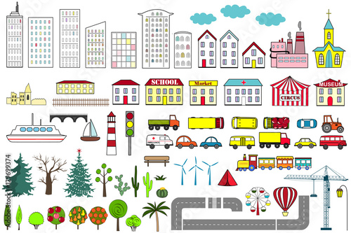 Big set of city elements. Vector illustration.