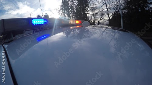 Point of View Police Car Top Lights on Close Up 4k 30fps