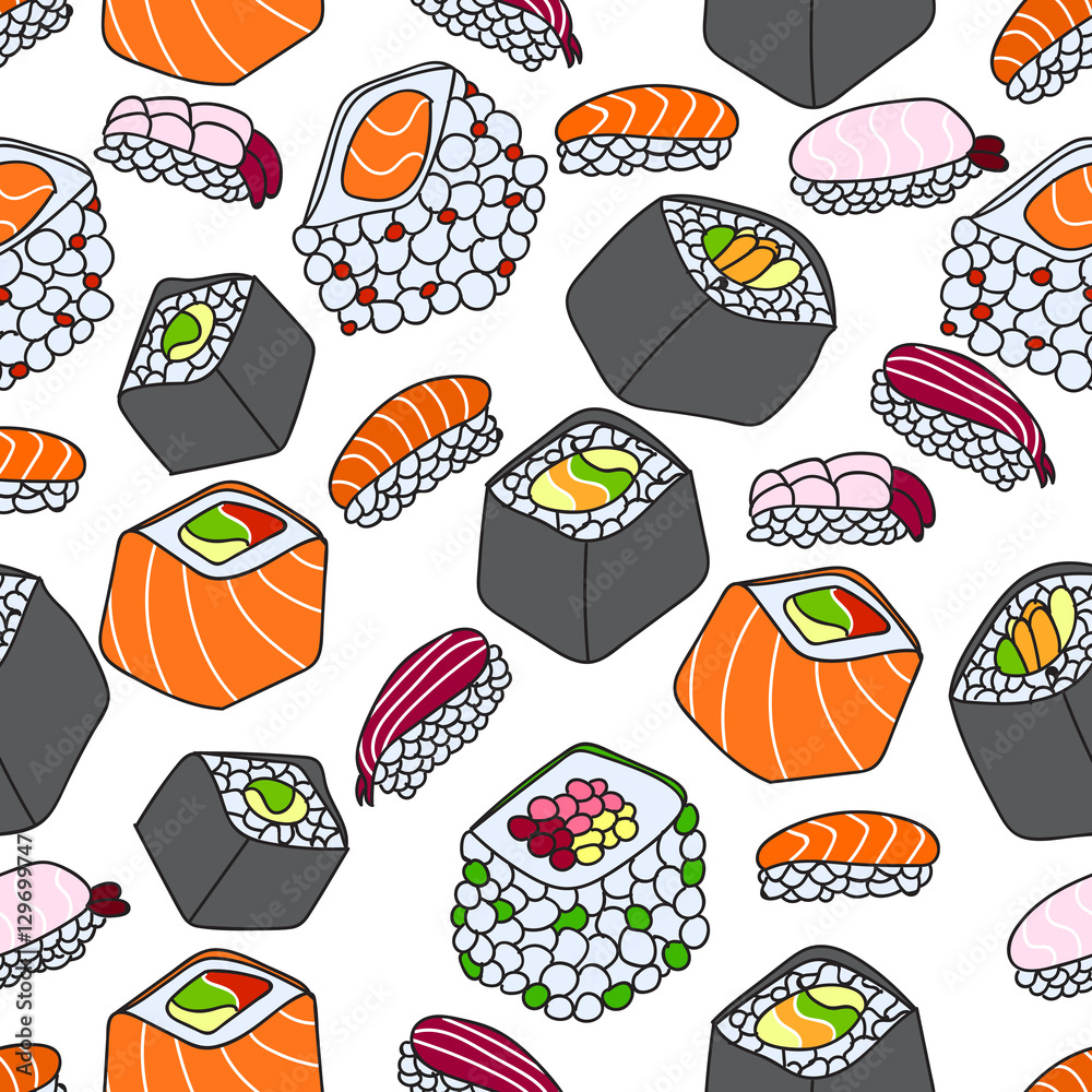 seamless pattern of sushi theme