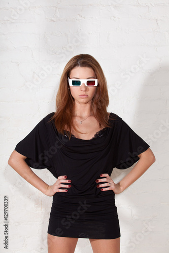 Young fashion model in 3d glasses