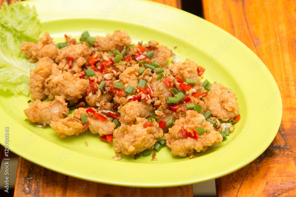 Squid fried floured calamari spicy with chili Squid fried floured calamari spicy with chili