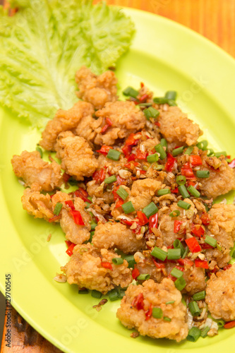 Squid fried floured calamari spicy with chili