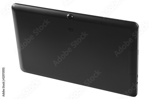 Black tablet white background back top camera