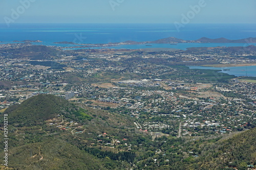 Aerial view of Noumea city on the southwest coast of New Caledonia island, south Pacific ocean 