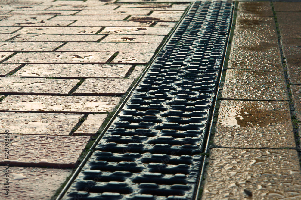 Fototapeta premium The drainage on the sidewalk.