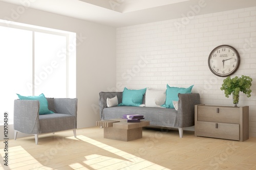 White room with sofa. Scandinavian interior design