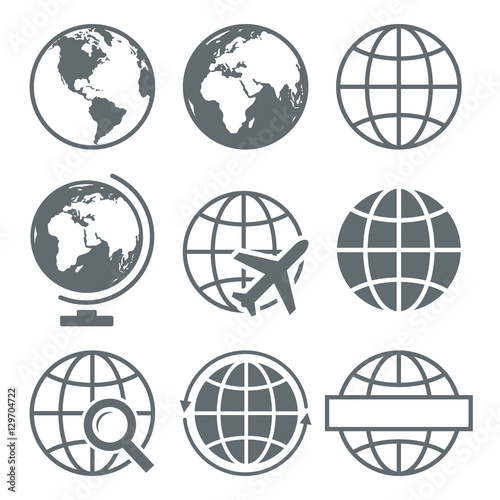 Earth Globe Icon Set Round - Vector Illustration